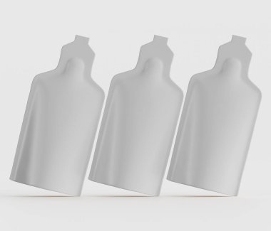 Bu resim, nötr bir arkaplanda düzenlenmiş üç adet tek renk ve soyut biçimi gösteriyor. Şekiller, stilize şişeleri ya da kapları anımsatıyor, pürüzsüz, mat bir dokuya sahipler. Kompozisyon temiz ve minimalist.