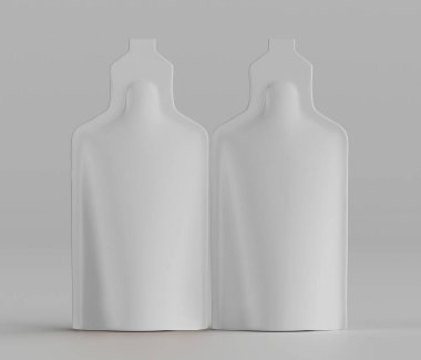 İki özdeş, beyaz, yuvarlak kapaklı dikdörtgen paket tarafsız gri bir arkaplan karşısında duruyor. Paketler düzgün bir şekilde aydınlatılmış, pürüzsüz, mat bir yüzey dokusu sergiliyorlar. Kompozisyon, simgeyi vurgulayan merkezi bir düzenleme içerir.