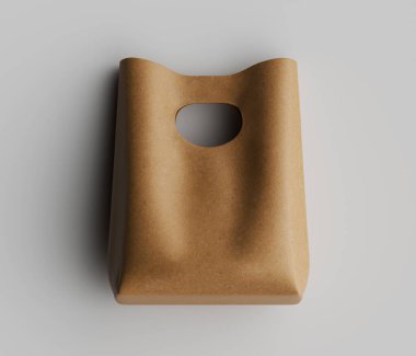 Tarafsız bir bej çanta düz beyaz bir arka planda sunuluyor. Poşet yumuşak, hafif yuvarlak şekilli basit ve yapılandırılmış bir tasarıma sahip. Torbanın üzerinde bir kesik detayı var. Aydınlatma düz ve dağınık, dokuyu vurguluyor...