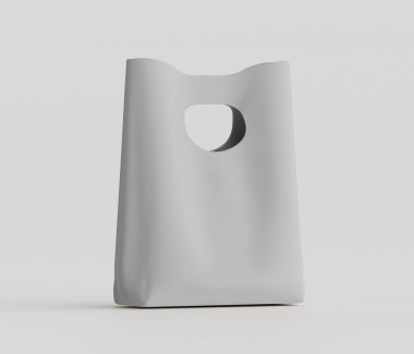 Bir stüdyo ortamında açık gri bir alışveriş çantası sunulur. Çanta dikdörtgen şeklinde ve basit, basit bir tasarımı var. Rengi ve yüzey dokusu ona pürüzsüz ve modern bir görünüm kazandırıyor. Arka plan tarafsız bir ses tonu.