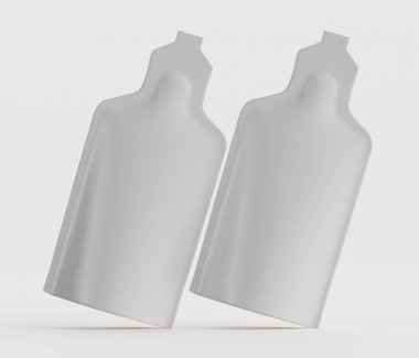 Görüntü iki özdeş, soyut şişe şeklindeki objeyi düz bir zemine karşı sergiliyor. Biçimlerin pürüzsüz ve temiz bir dokusu var. Işığın yukarıdan geldiğine işaret ediyor. İnce gölgeler yaratıyor. Renk paleti sınırlı, gölgeli.