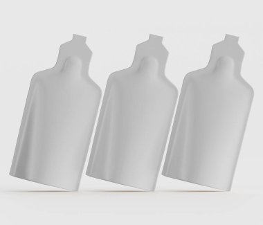 Bu resim, nötr bir arkaplanda düzenlenmiş üç adet tek renk ve soyut biçimi gösteriyor. Şekiller, stilize şişeleri ya da kapları anımsatıyor, pürüzsüz, mat bir dokuya sahipler. Kompozisyon temiz ve minimalist.