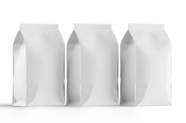 Beyaz arkaplan üzerinde izole edilmiş çanta paketleme modeli beyaz renk 3d resimleme