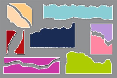 Yırtılmış kağıt, kağıt parçaları, kağıt parçaları, kağıt şeritleri ve parçalar.