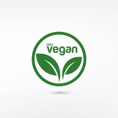 % 100 Vegan Biyoloji, Ekoloji, Organik logo ve simge, etiket, beyaz arkaplanda izole edilmiş