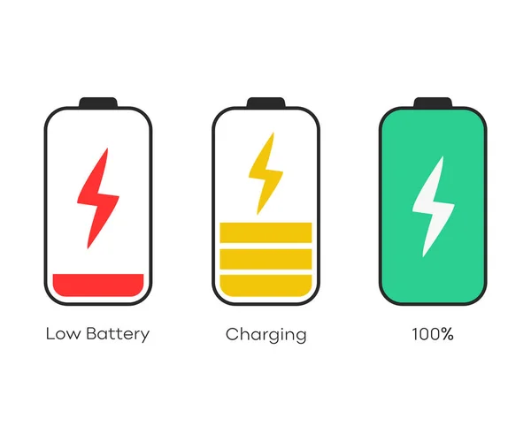 Battery Charging Process Different Battery Charge Level Discharged Charging Fully — Stock Vector