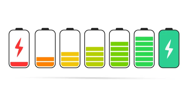 Ikony Wskaźnika Ładowania Akumulatora Poziom Naładowania Telefonu Zbieranie Kolorów Energii — Wektor stockowy
