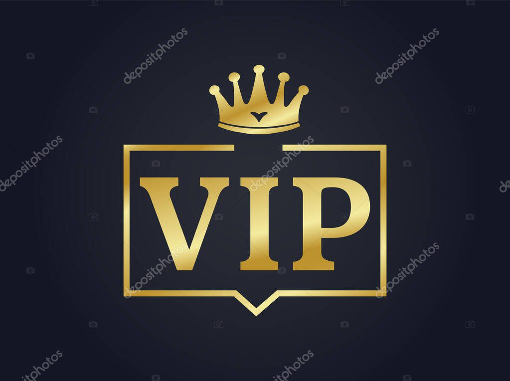 Vip member golden emblem. Vector illustration VIP club label on black background