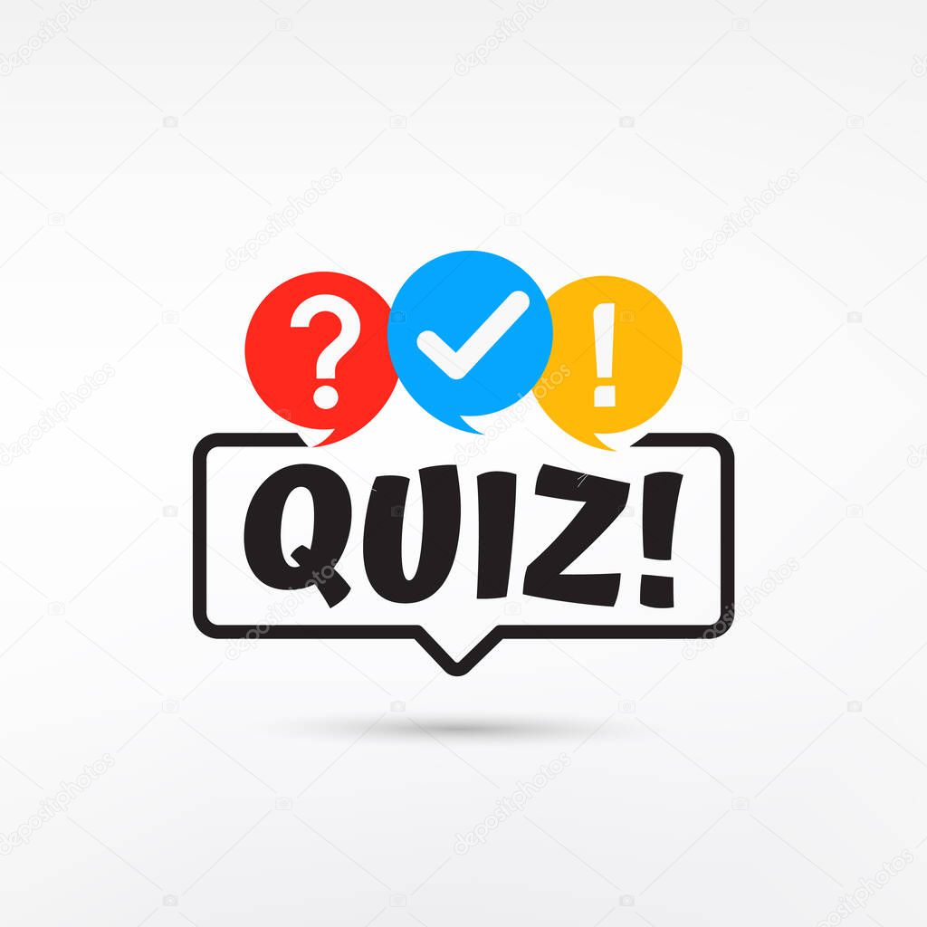 Quiz logo with phone popup symbols, quiz button, question contest,isolated on white background