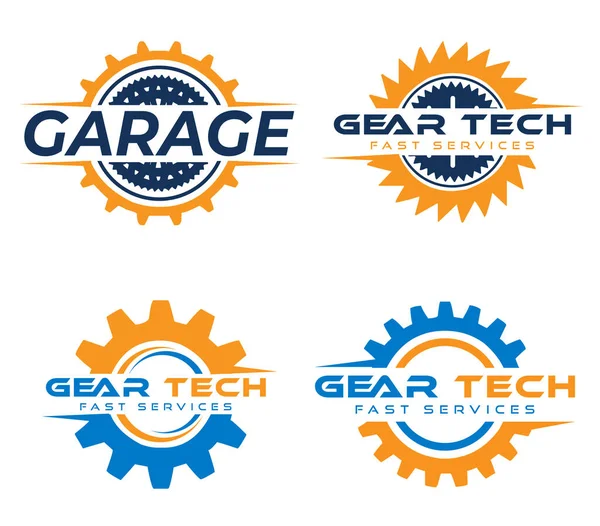 Gear servis logosu koleksiyonu, vites araçları logosu tasarım vektör şablonu, iş logosu