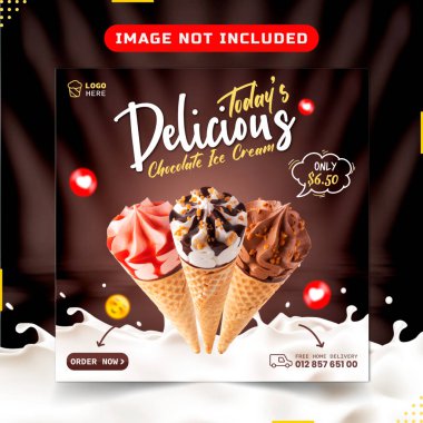 Lezzetli dondurma sosyal medya afişi post design premium vektör şablonu