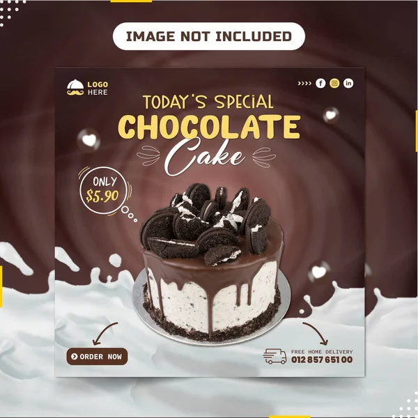 おいしいチョコレートアイスクリームとチョコレートスプラッシュ ソーシャルメディアバナー Instagramのポストデザイン — ストックベクタ