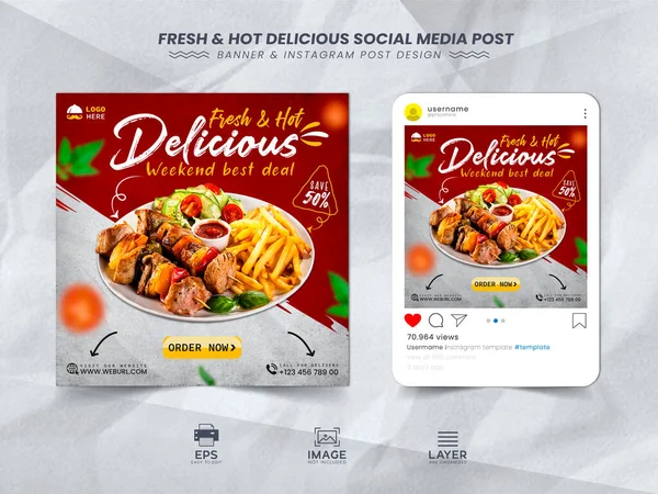 Especial Delicious Food Menu Social Media Banner Instagram Template Facebook — Vetor de Stock