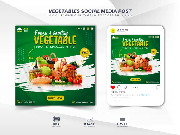 sağlıklı gıda ve sebze sosyal medya ve instagram sonrası afiş şablonu tasarımı