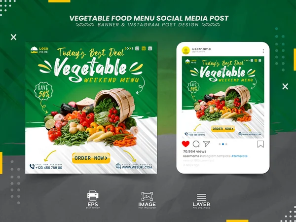 sağlıklı gıda ve sebze sosyal medya ve instagram sonrası afiş şablonu tasarımı