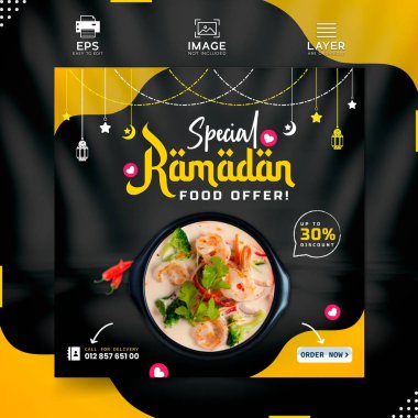 Ramazan kareem yemek sosyal medya afiş tasarımı. özel ramazan yemek menüsü 