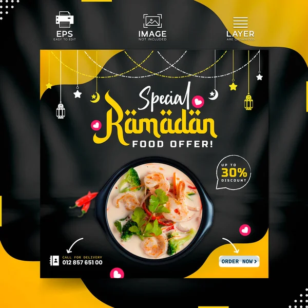 Ramadan Kareem Food Social Media Post Banner Design Menu Especial — Vetor de Stock