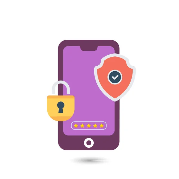 Ícone Escudo Verificação Antivírus Proteção Móvel Telefone Seguro — Vetor de Stock