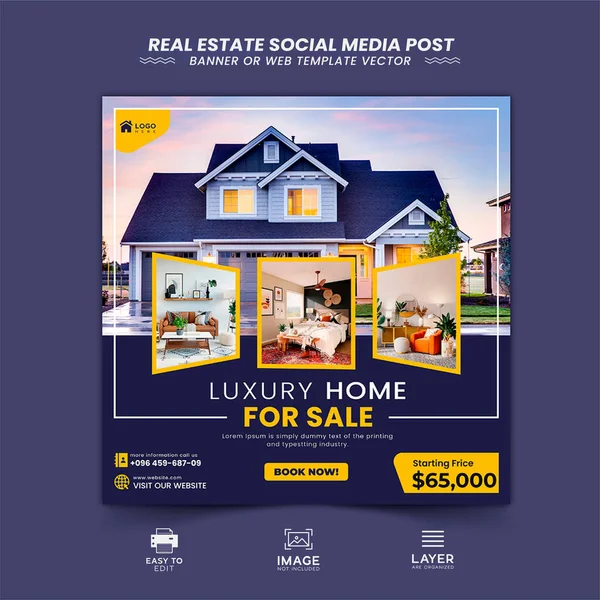 Emlak evi satışı sosyal medya afişi veya instagram postası veya kare web pankartı tanıtım şablonu