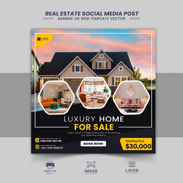 Emlak evi satışı sosyal medya afişi veya instagram postası veya kare web pankartı tanıtım şablonu