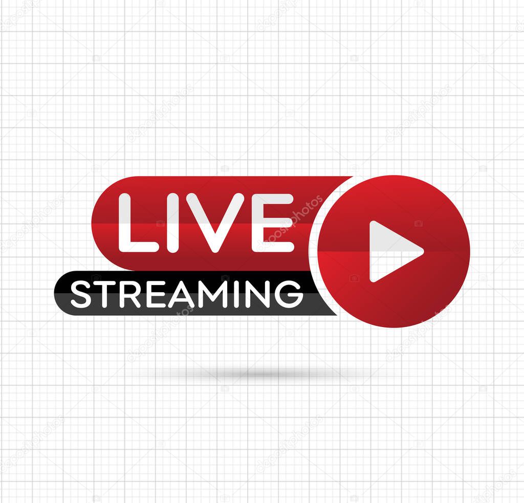 Live Streaming Button. Live stream logo. Live Streaming icon in flat style