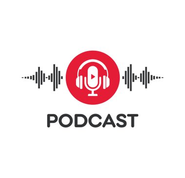 Podcast logosu. Mikrofon ikonu. Podcast radyo ikonu. Web yayınlı stüdyo mikrofonu