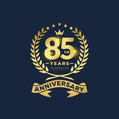85 'inci yıl dönümü defne çelengi logosu veya simgesi. 85 Yıl Yıldönümü Zarif Altın Çizgi Kutlama Vektörü.