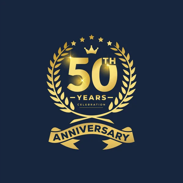 Ans Anniversaire Célébration Logo Design Avec Ruban Décoratif Bannière 50E — Image vectorielle