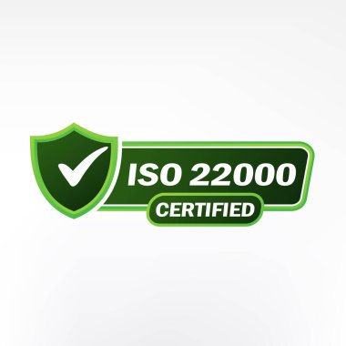 ISO 22000 sertifikalı rozet, ikon. Sertifika damgası. Düz tasarım vektör çizimi