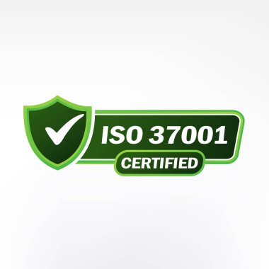 ISO 37001 sertifikalı rozet, ikon. Sertifika damgası. Düz tasarım vektör çizimi