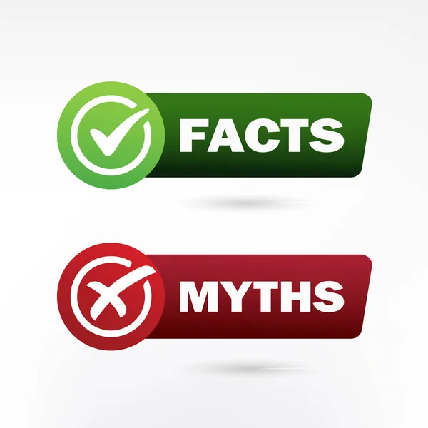 Feiten Mythen Conslabel Sticker Pictogram Illustratie — Stockvector