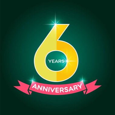 Kırmızı kurdele ikonlu 6. yıl dönümü logosu, düz 3. yaş günü partisi tabelası..