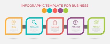 İş simgeleriyle birlikte 5 adım bilgi. Modern bilgi öğesi tasarımı. İş Bilgileri şablonu