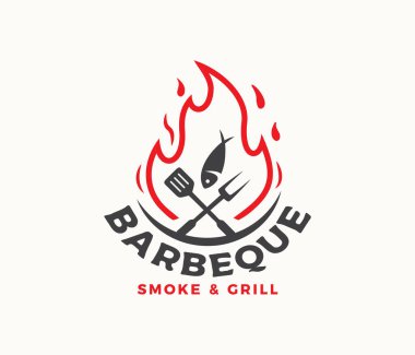 Eski usul rustik barbekü logosu ya da ızgara tasarımı