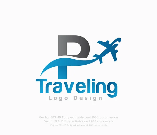 Harfi Seyahat Logosu Uçak Logosu — Stok Vektör