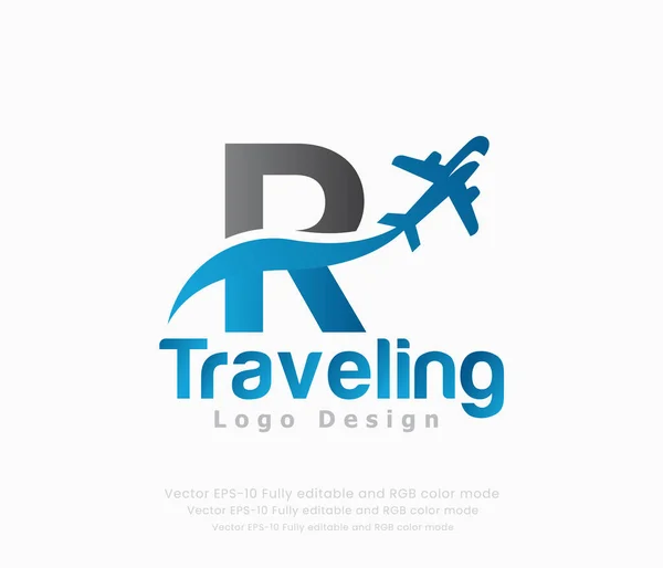 レターR旅行ロゴと飛行機のロゴ — ストックベクタ
