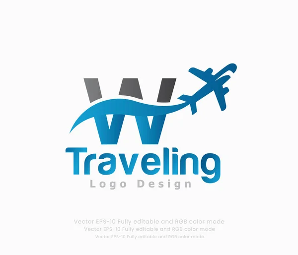 手紙の旅行ロゴと飛行機のロゴ — ストックベクタ