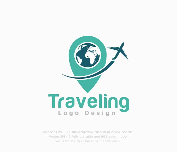Seyahat Logosu Bir Uçakla Tur Seyahat Logosu — Stok Vektör