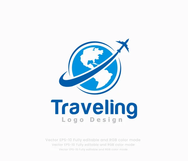 Logo Ambulant Logo Voyage Visite Avec Avion — Image vectorielle