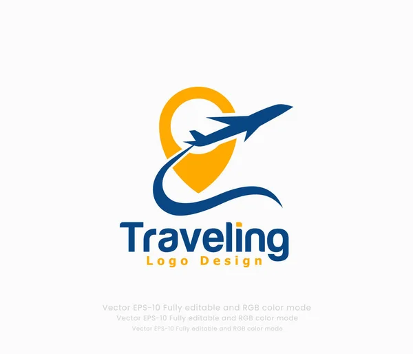 Λογότυπο Ταξιδιού Ταξιδιωτικό Και Τουριστικό Λογότυπο Αεροπλάνο — Διανυσματικό Αρχείο
