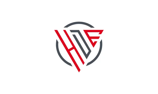 Hde Triangolo Logo Moderno Rosso Colore Grigio Isolato Sfondo Bianco — Vettoriale Stock