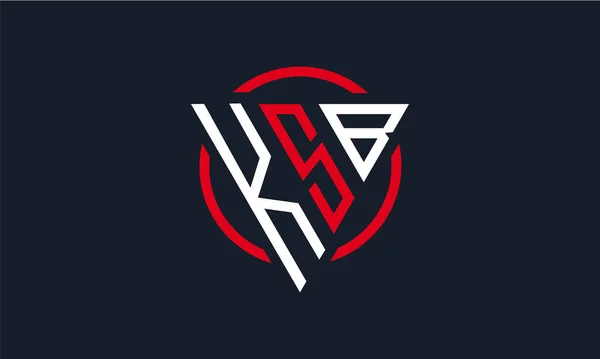 Logo Moderno Triángulo Ksb Color Rojo Blanco Sobre Fondo Negro — Vector de stock
