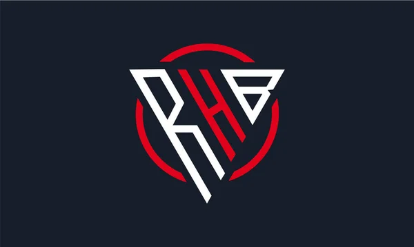 Logo Moderno Triángulo Rhb Color Rojo Blanco Sobre Fondo Negro — Vector de stock