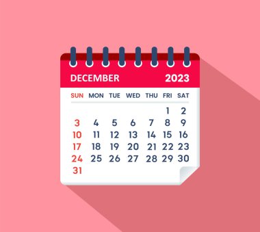  Aralık 2023 Takvim Yaprağı. Takvim 2023 düz stil