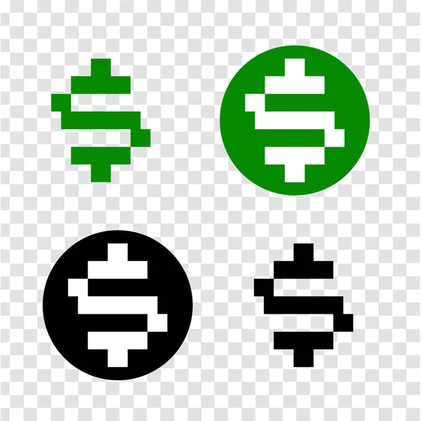 不同的像素美元符号在透明的网格背景下被隔离 货币图标货币符号 — 图库矢量图片