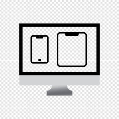 Saydam şebeke arkaplanlarında izole edilmiş dama tahtası ekranlı bilgisayar monitörleri masaüstü tableti ve telefonu.