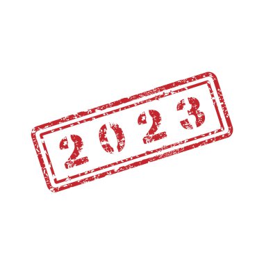 Şeffaf şebeke arka planında grunge stili olan 2023 kauçuk damga