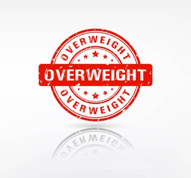Fazla kilolu. Beyaz arka planda kilolu kauçuk damga