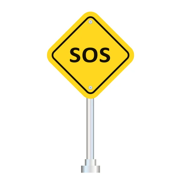 Yellow Transportation Sos Road Sign Isolated White Background — Stock Vector