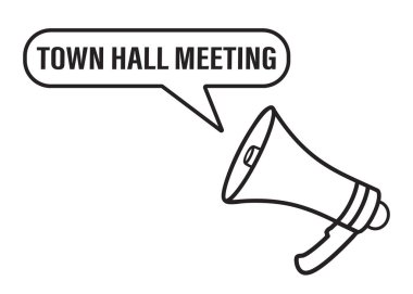  Megaphone with speech bubble in word Town Hall meeting clipart